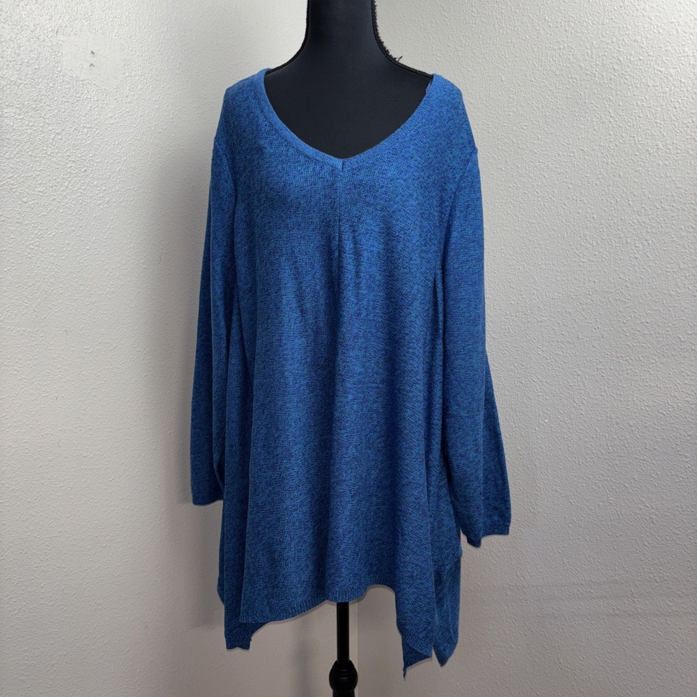 Catherine's Pullover Sweater Women's 4X Blue & Purple 3/4 Sleeve Lagenlook Boho
